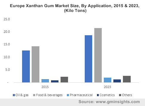 Europe Xanthan Gum Market size, by application, 2012-2023 (Kilo Tons)
